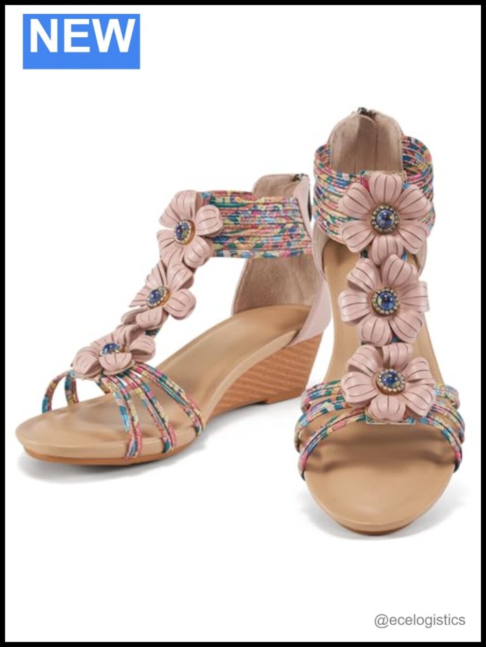 Womens Wedge Sandals with Zipper Open Toe Summer Gladiator Bohemia Dressy
